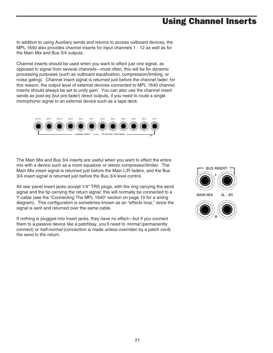 Using channel inserts, Using channel inserts 21 | Samson MPL 1640 User Manual | Page 23 / 34