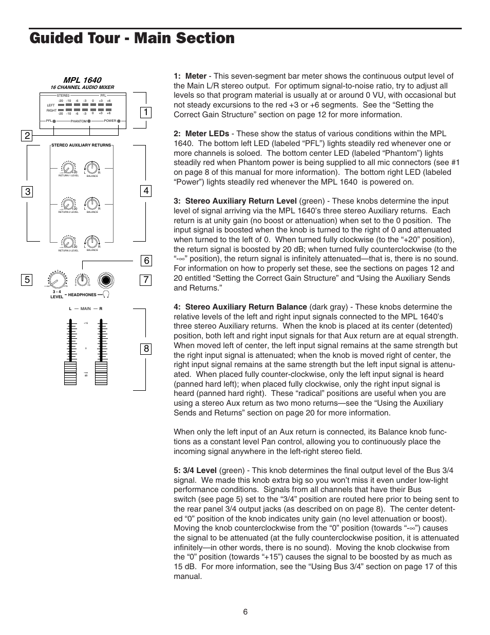 Main section, Main section 6, Mpl 1640 | Samson MPL 1640 User Manual | Page 8 / 34