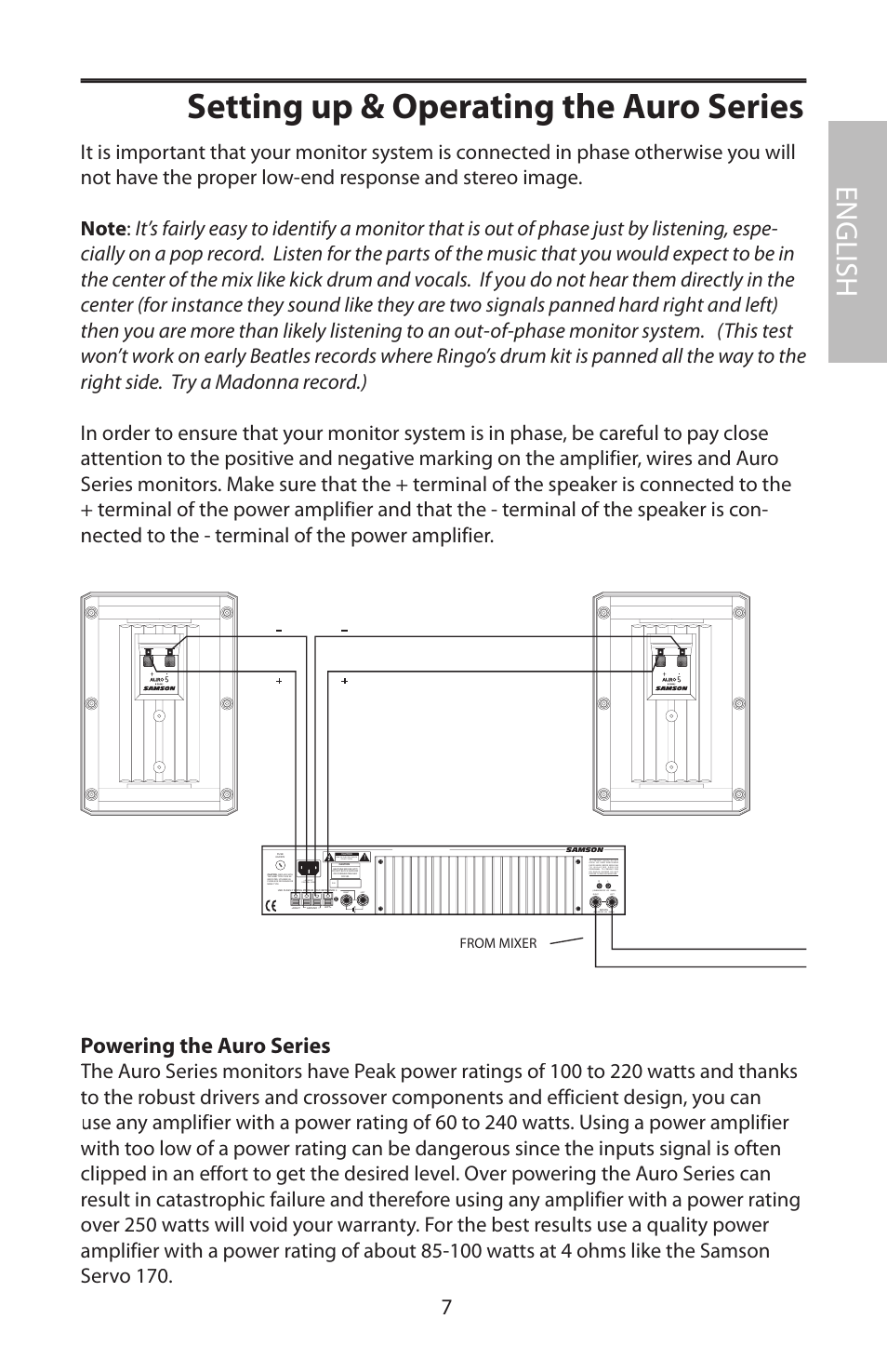 Powering the auro series, Setting up & operating the auro series, English | Samson AURO5 User Manual | Page 11 / 62