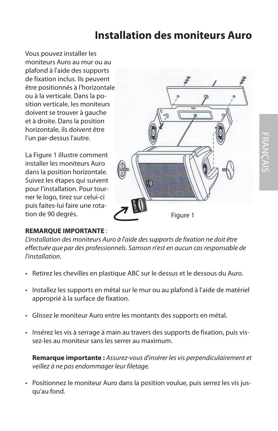 Installation des moniteurs auro, Fr anç ais | Samson AURO5 User Manual | Page 23 / 62