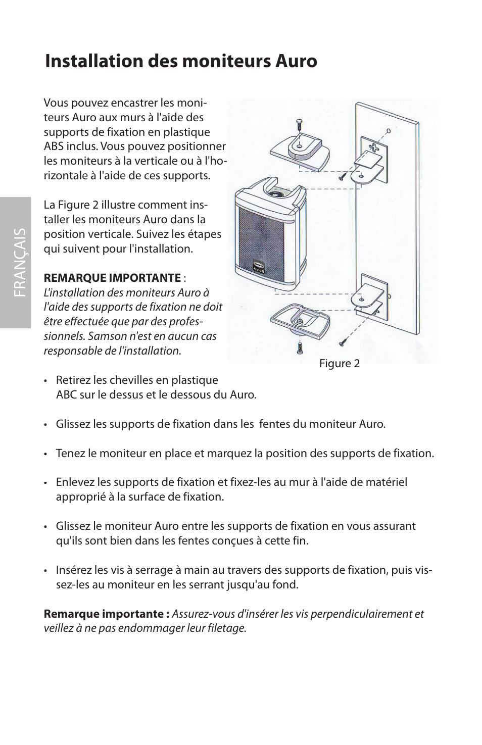 Installation des moniteurs auro, Fr anç ais | Samson AURO5 User Manual | Page 24 / 62