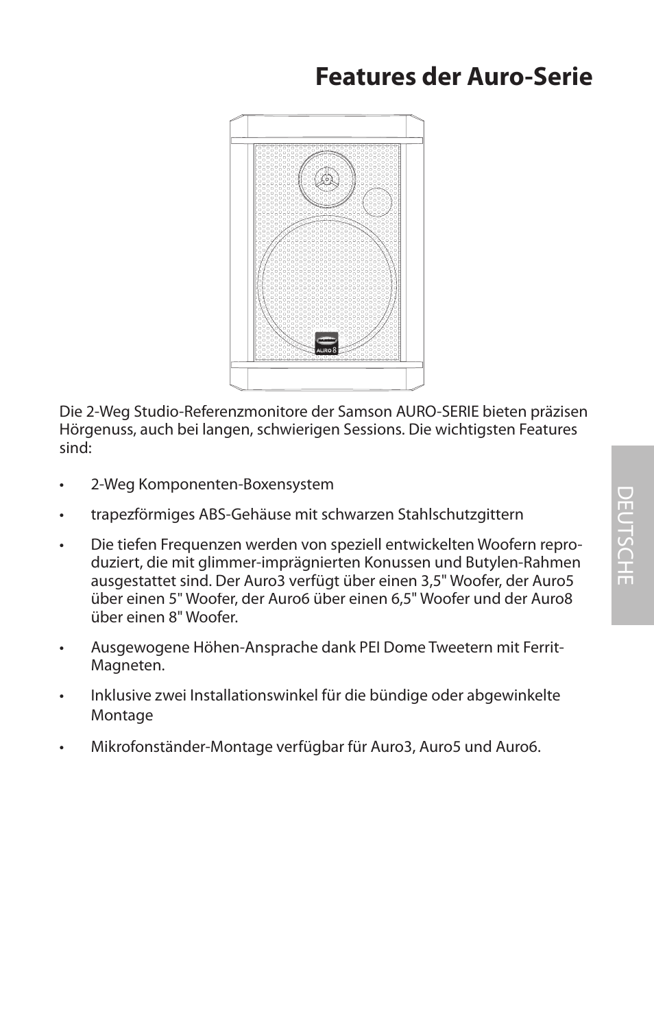 Features der auro-serie, Deut sche | Samson AURO5 User Manual | Page 27 / 62