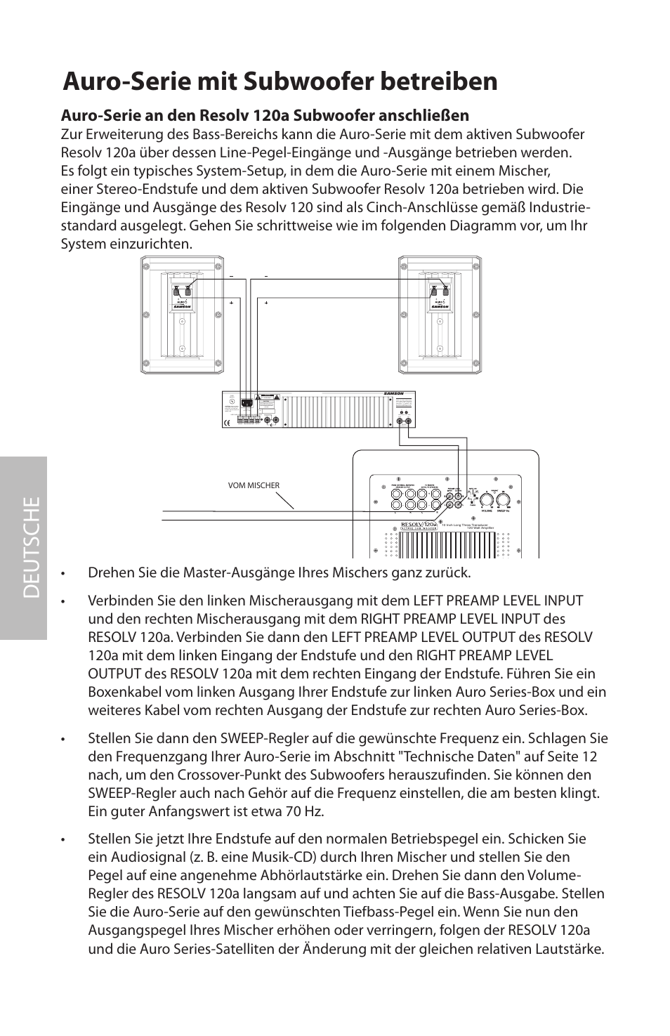 Auro-serie mit subwoofer betreiben, Deut sche | Samson AURO5 User Manual | Page 32 / 62