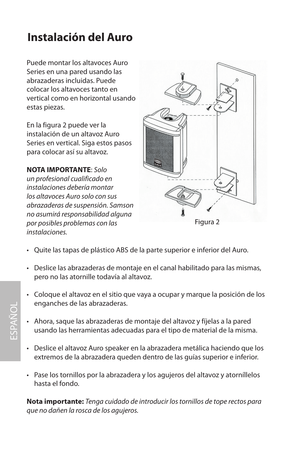 Instalación del auro, Esp añol | Samson AURO5 User Manual | Page 44 / 62