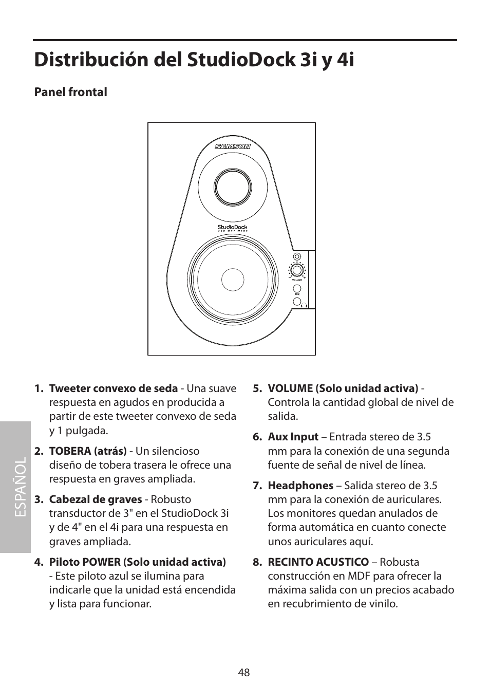 Distribución del studiodock 3i y 4i, Esp añol | Samson StudioDock 3i User Manual | Page 54 / 88