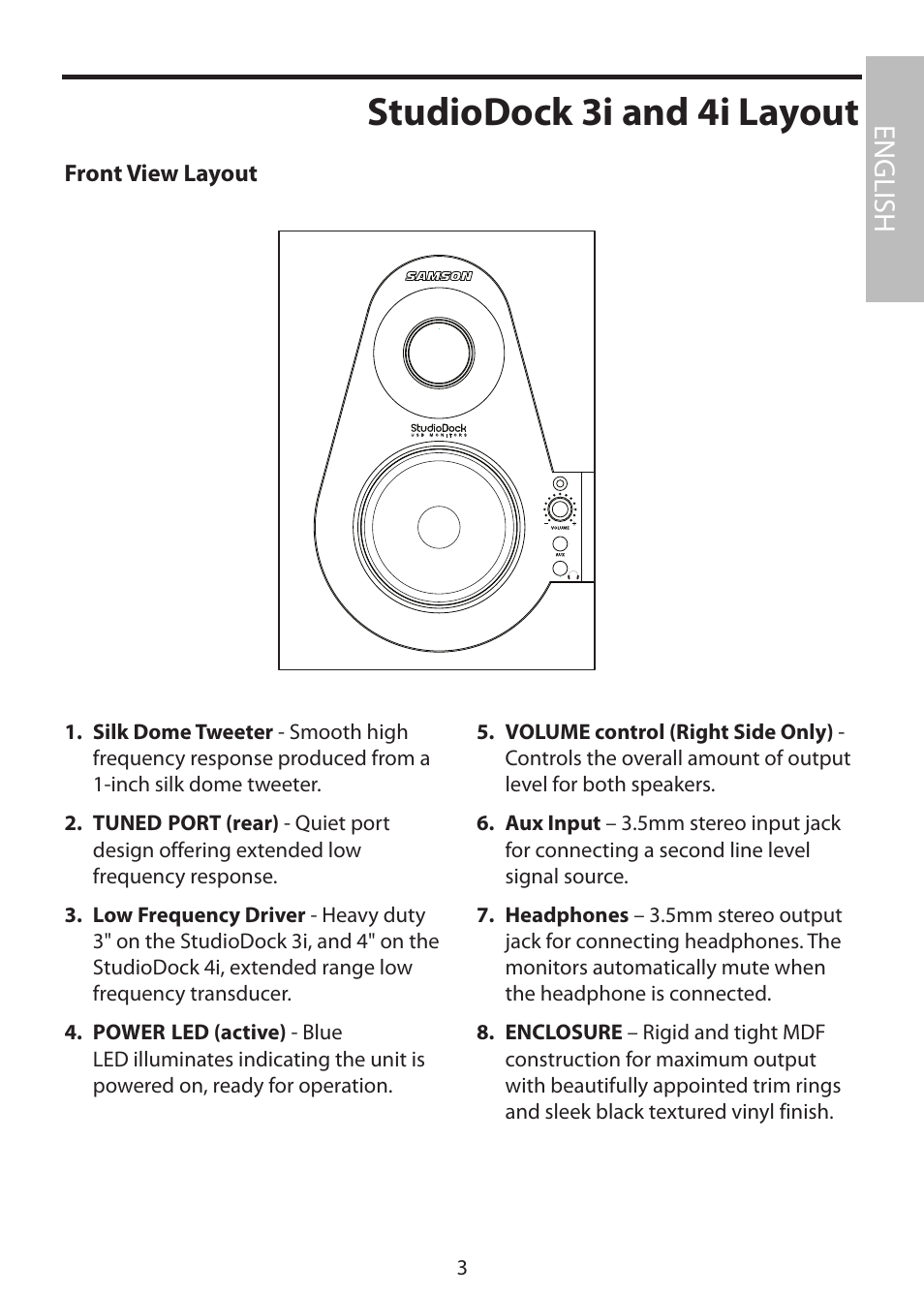 Studiodock 3i and 4i layout, English | Samson StudioDock 3i User Manual | Page 9 / 88