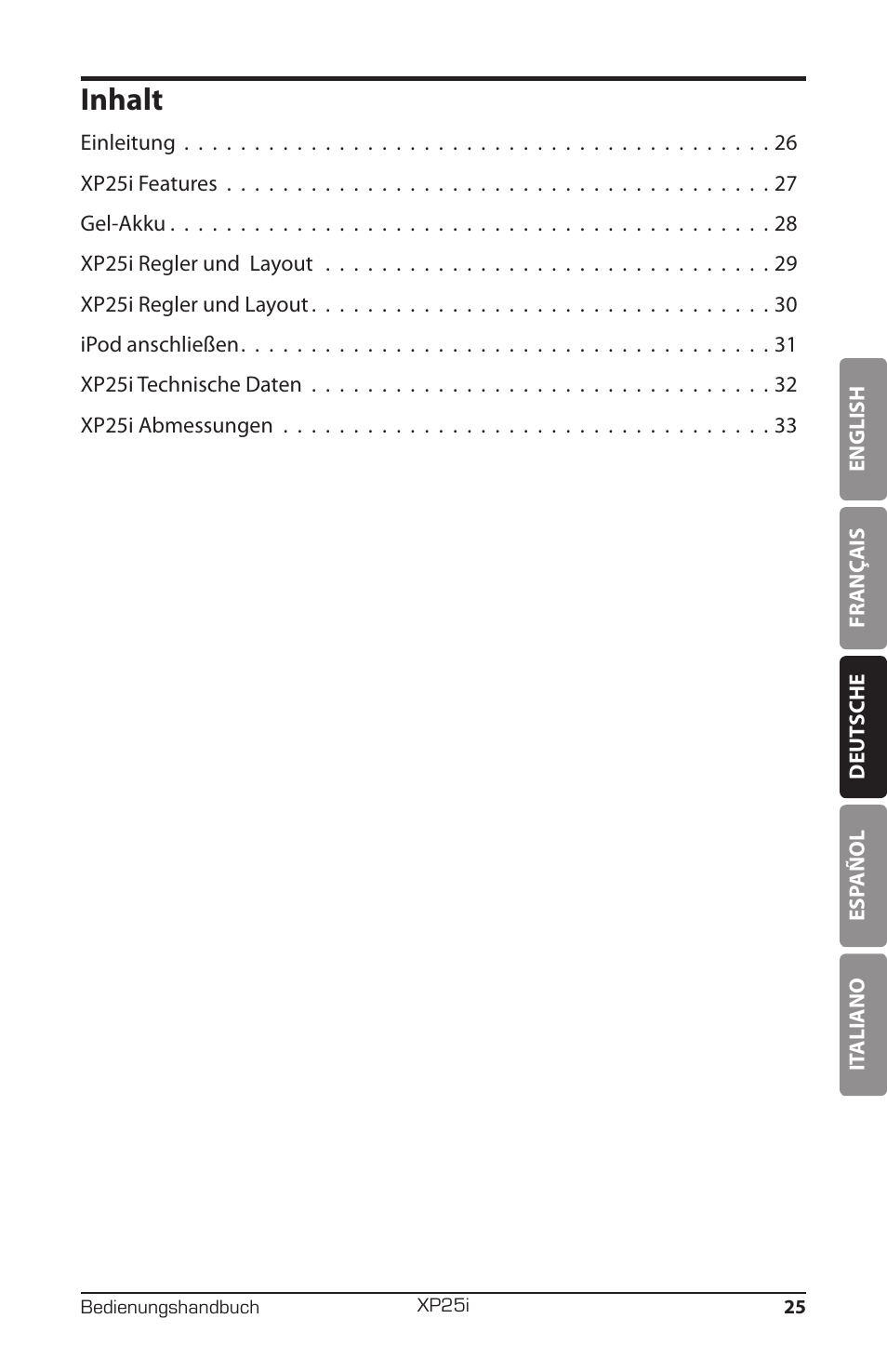 Inhalt | Samson EXPIDETION XP25I User Manual | Page 29 / 64