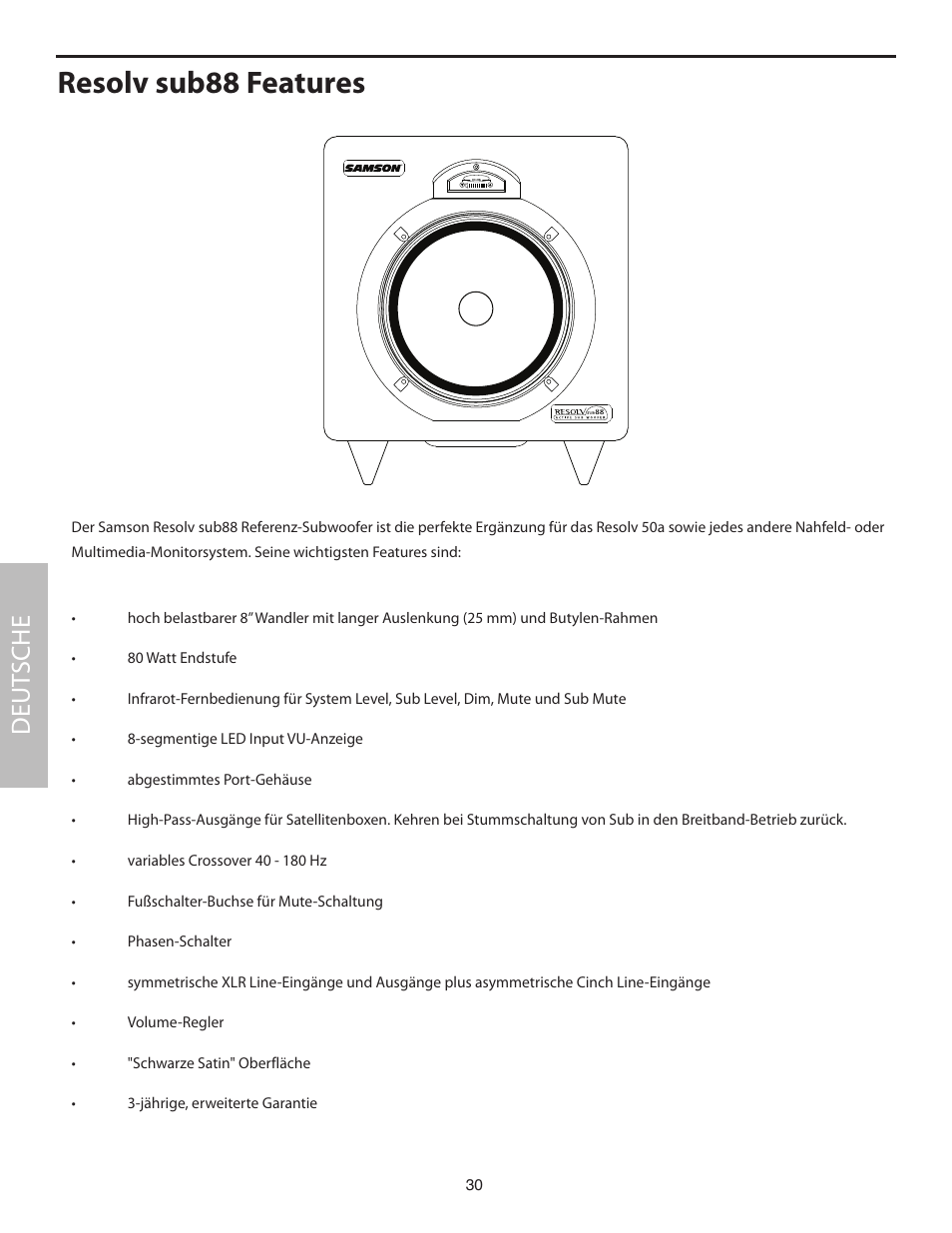 Resolv sub88 features, Deut sche | Samson SUB88 User Manual | Page 30 / 68
