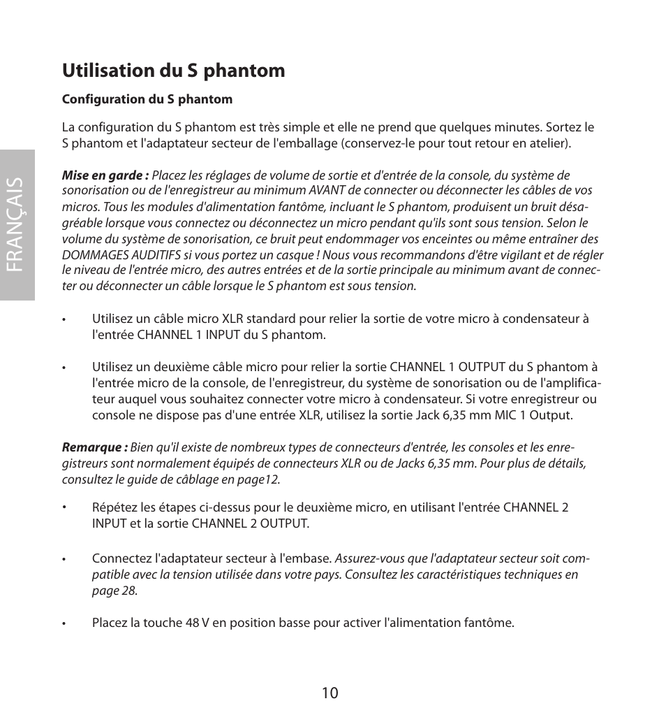 Utilisation du s phantom, Fr anç ais | Samson S. phantom S Class User Manual | Page 10 / 32