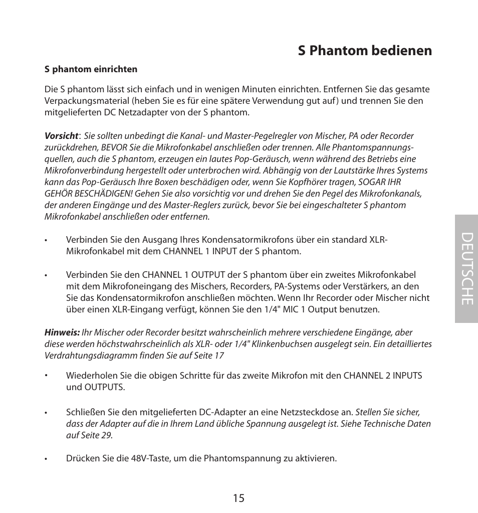 S phantom bedienen, Deut sche | Samson S. phantom S Class User Manual | Page 15 / 32