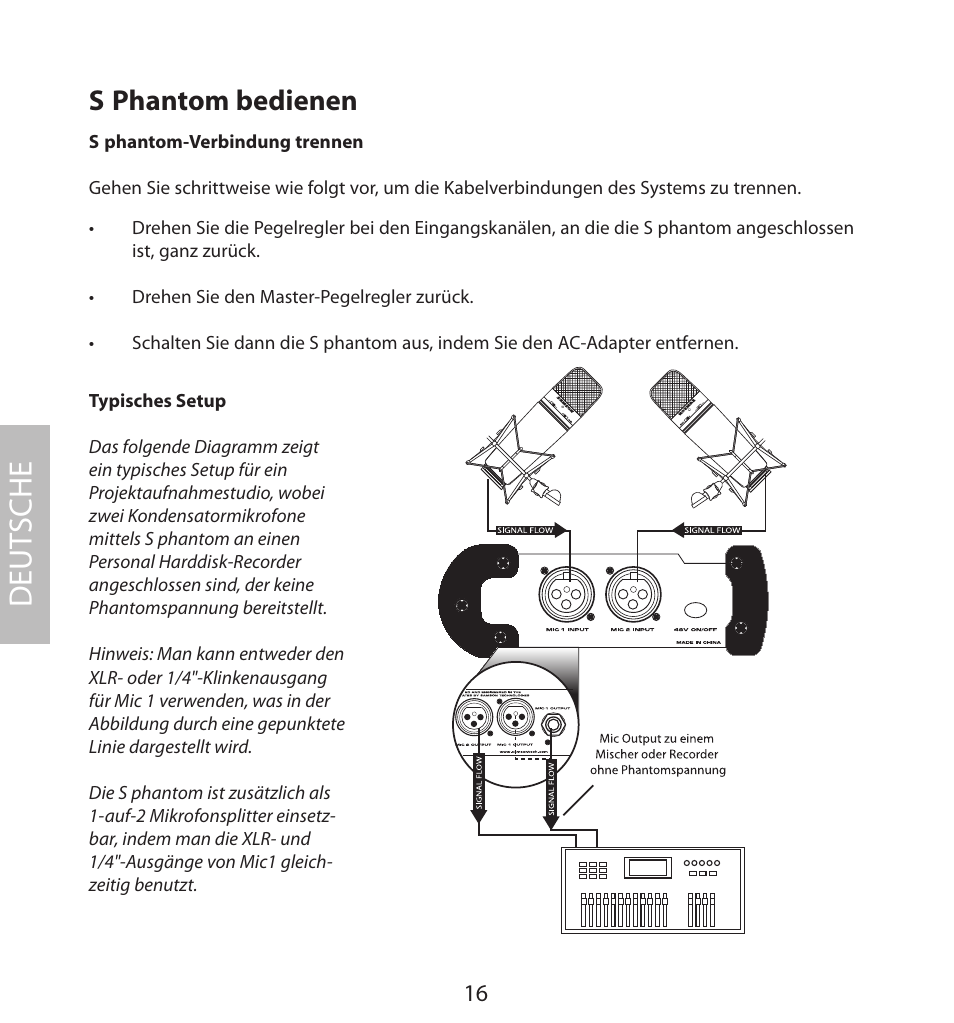 Typisches setup, Deut sche, S phantom bedienen | Samson S. phantom S Class User Manual | Page 16 / 32