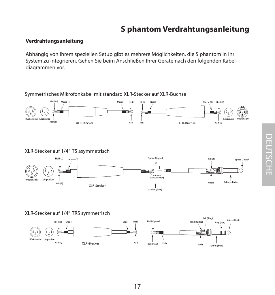 Verdrahtungsanleitung, Deut sche, S phantom verdrahtungsanleitung | Samson S. phantom S Class User Manual | Page 17 / 32