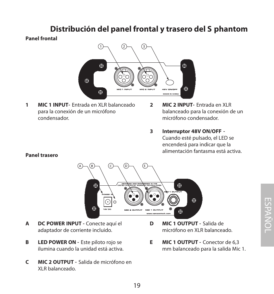 Esp añol | Samson S. phantom S Class User Manual | Page 19 / 32