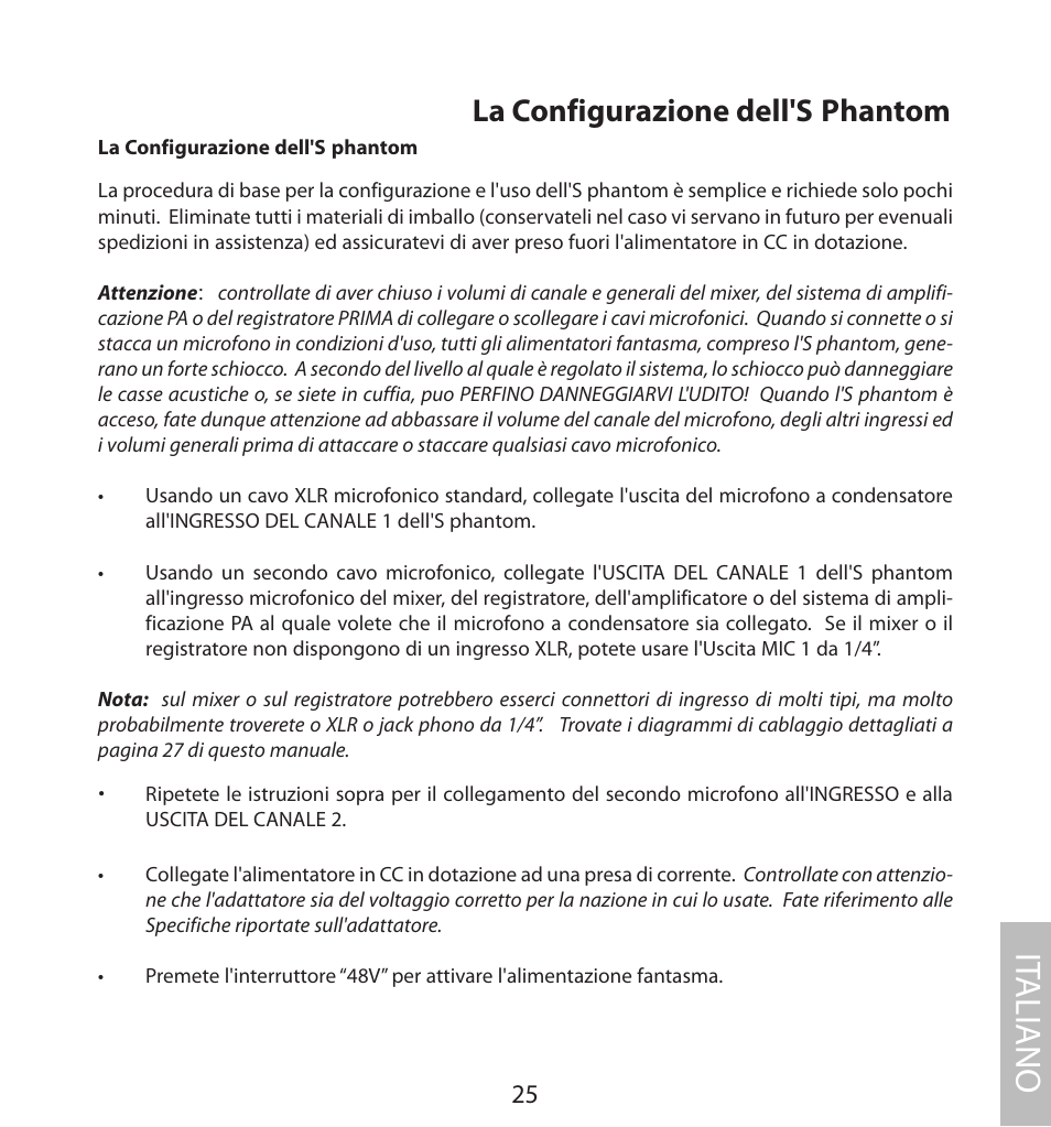 La configurazione dell's phantom, It aliano | Samson S. phantom S Class User Manual | Page 25 / 32