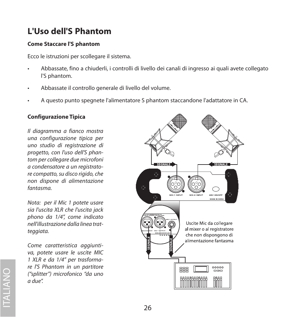 Configurazione tipica, It aliano, L'uso dell's phantom | Samson S. phantom S Class User Manual | Page 26 / 32