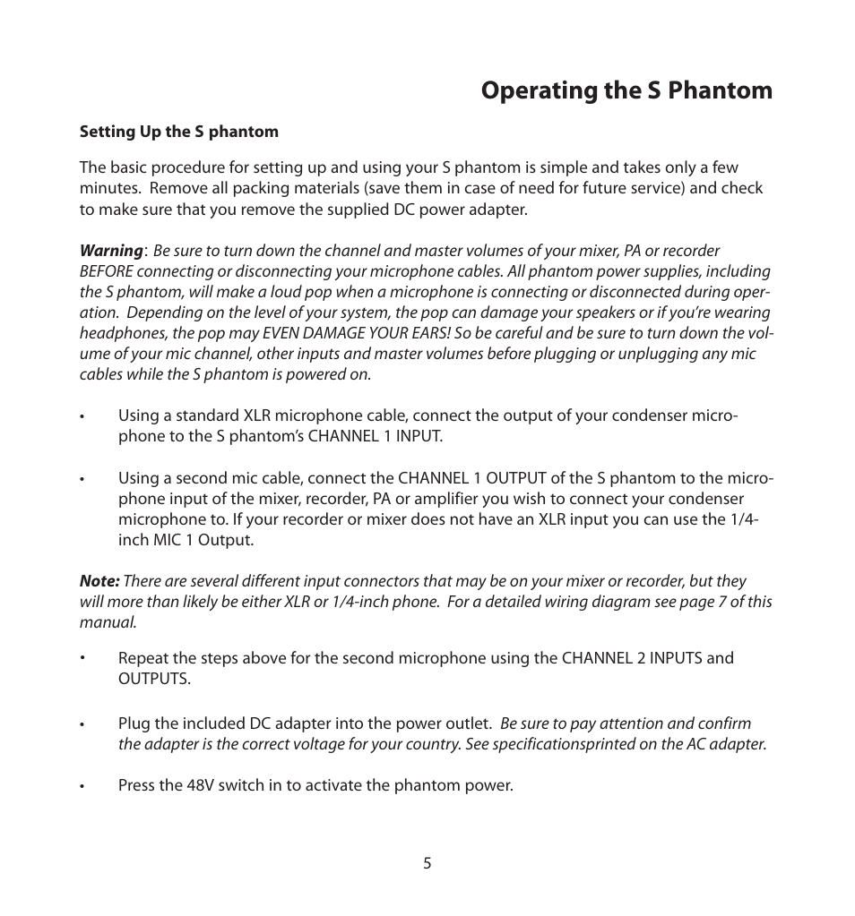 Operating the s phantom | Samson S. phantom S Class User Manual | Page 5 / 32