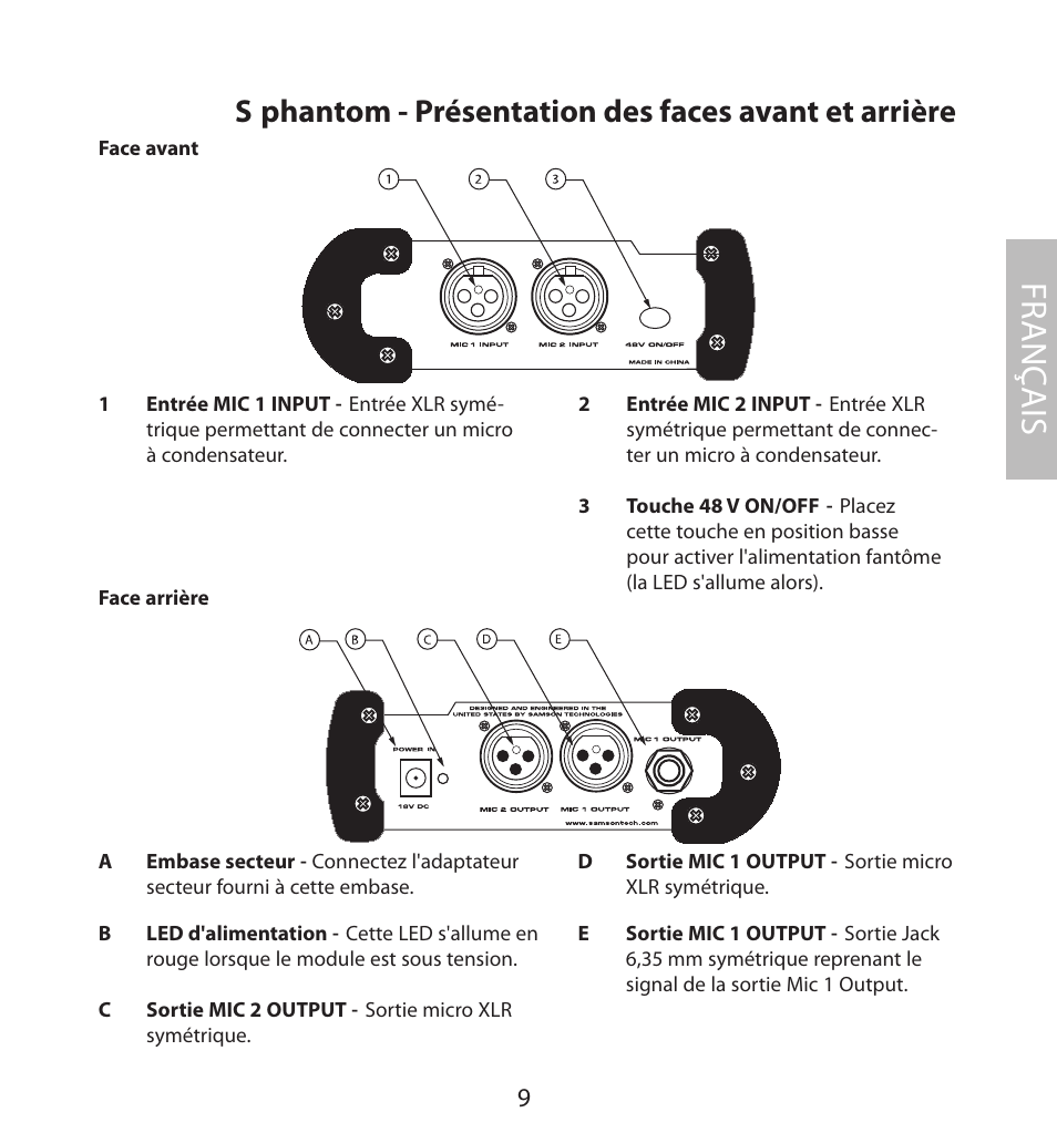 Fr anç ais | Samson S. phantom S Class User Manual | Page 9 / 32