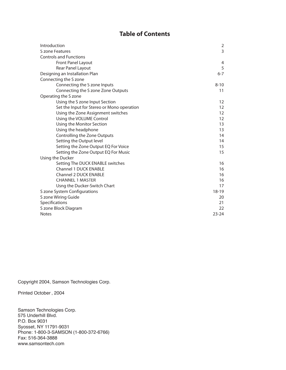 Samson S.zone S Class User Manual | Page 3 / 28