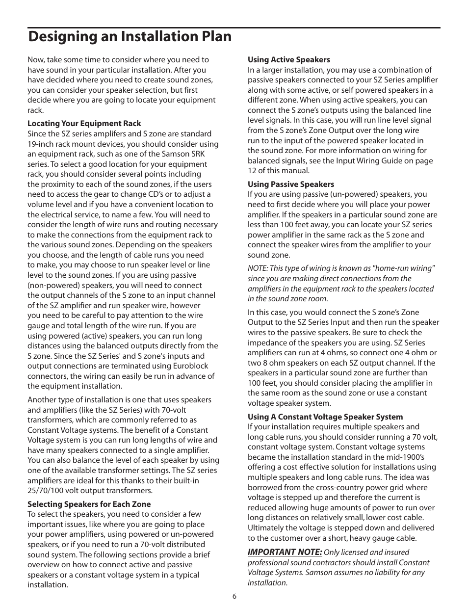Designing an installation plan | Samson POWER AMPLIFERS SZ1120 User Manual | Page 10 / 20