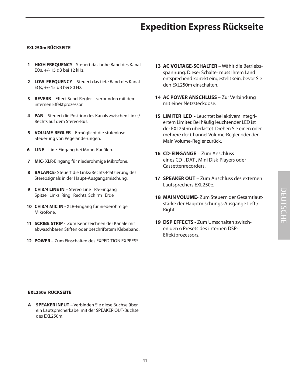 Expedition express rückseite, Deut sche | Samson EXL250 User Manual | Page 45 / 76
