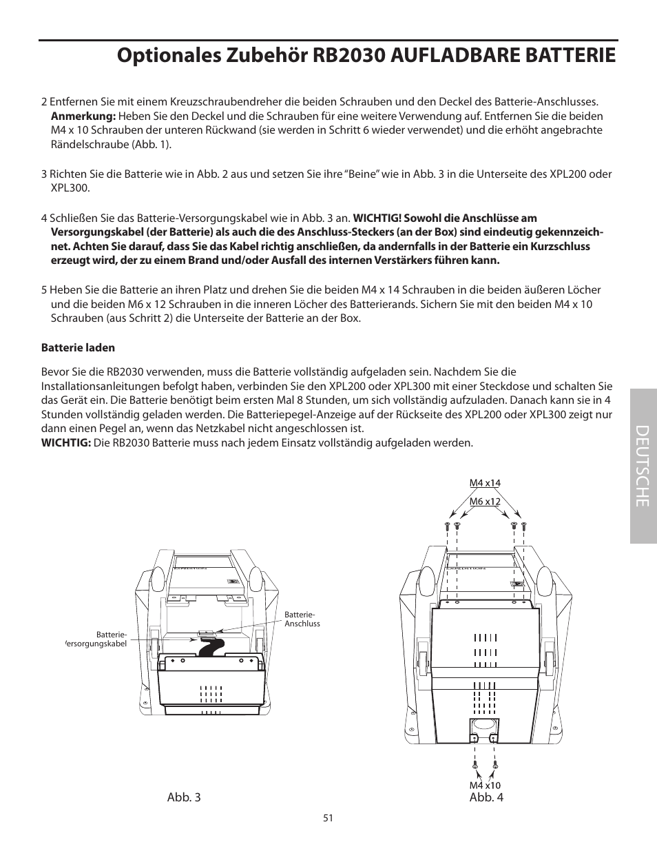 Optionales zubehör rb2030 aufladbare batterie, Deut sche | Samson EXL250 User Manual | Page 55 / 76