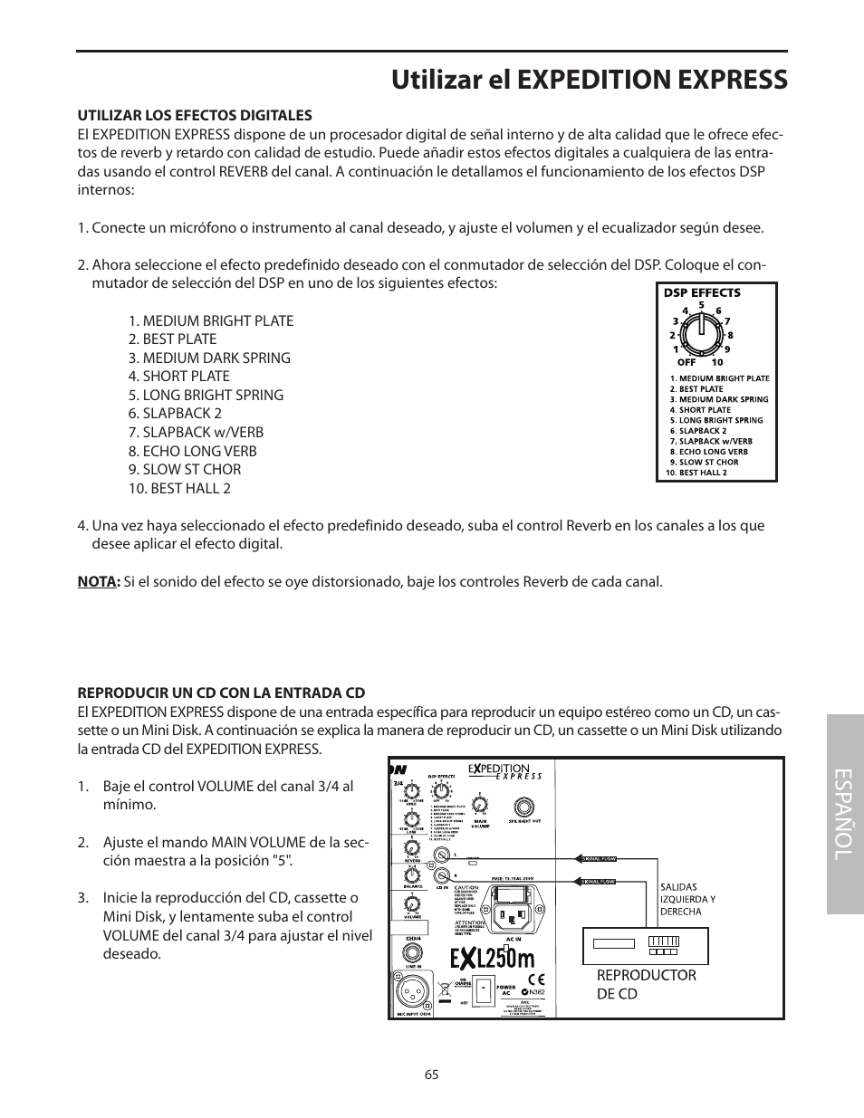 Utilizar el expedition express, Esp añol | Samson EXL250 User Manual | Page 69 / 76