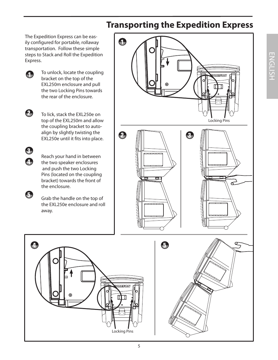 Transporting the expedition express, English | Samson EXL250 User Manual | Page 9 / 76