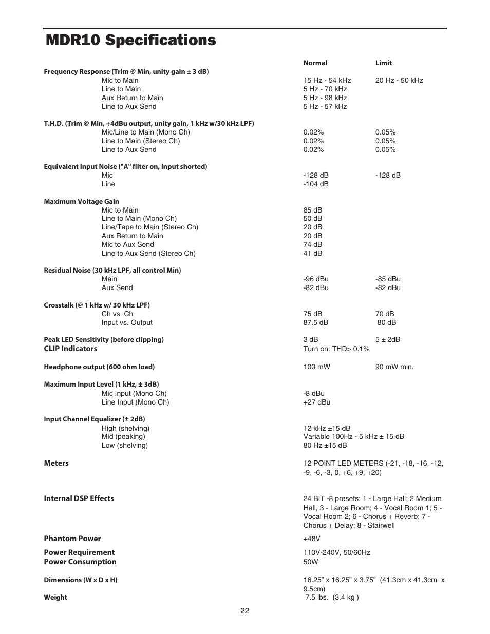 Mdr10 specifications | Samson MDR10 User Manual | Page 24 / 28