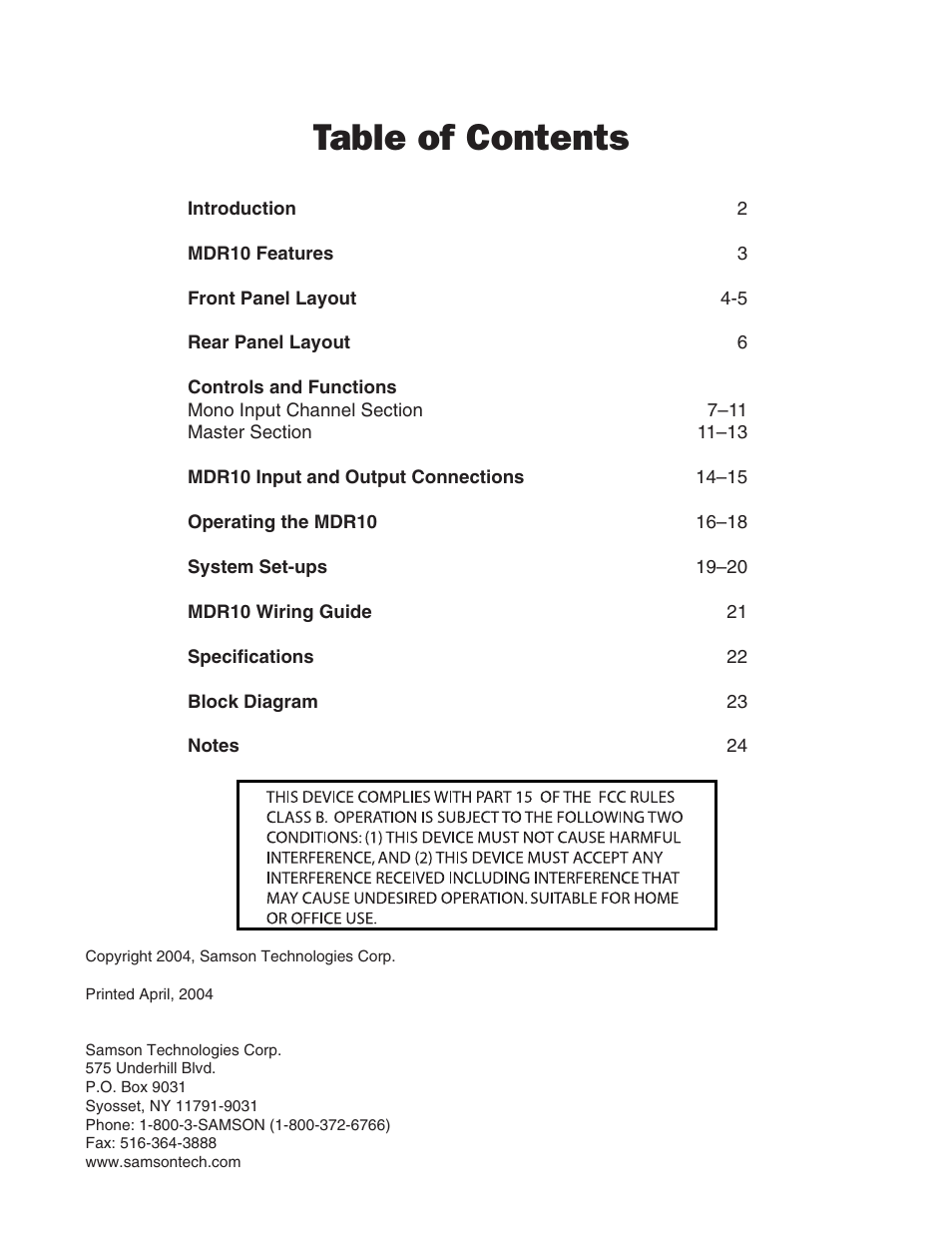 Samson MDR10 User Manual | Page 3 / 28