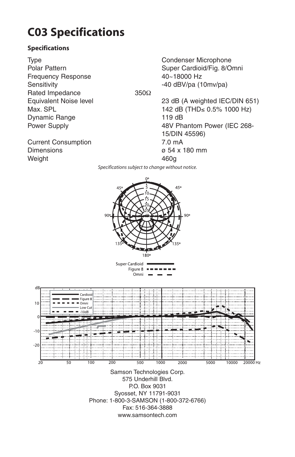 C03 specifications | Samson C03 User Manual | Page 8 / 8