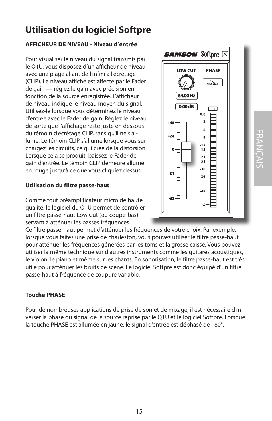 Utilisation du logiciel softpre, Fr anç ais | Samson Q1U User Manual | Page 19 / 52