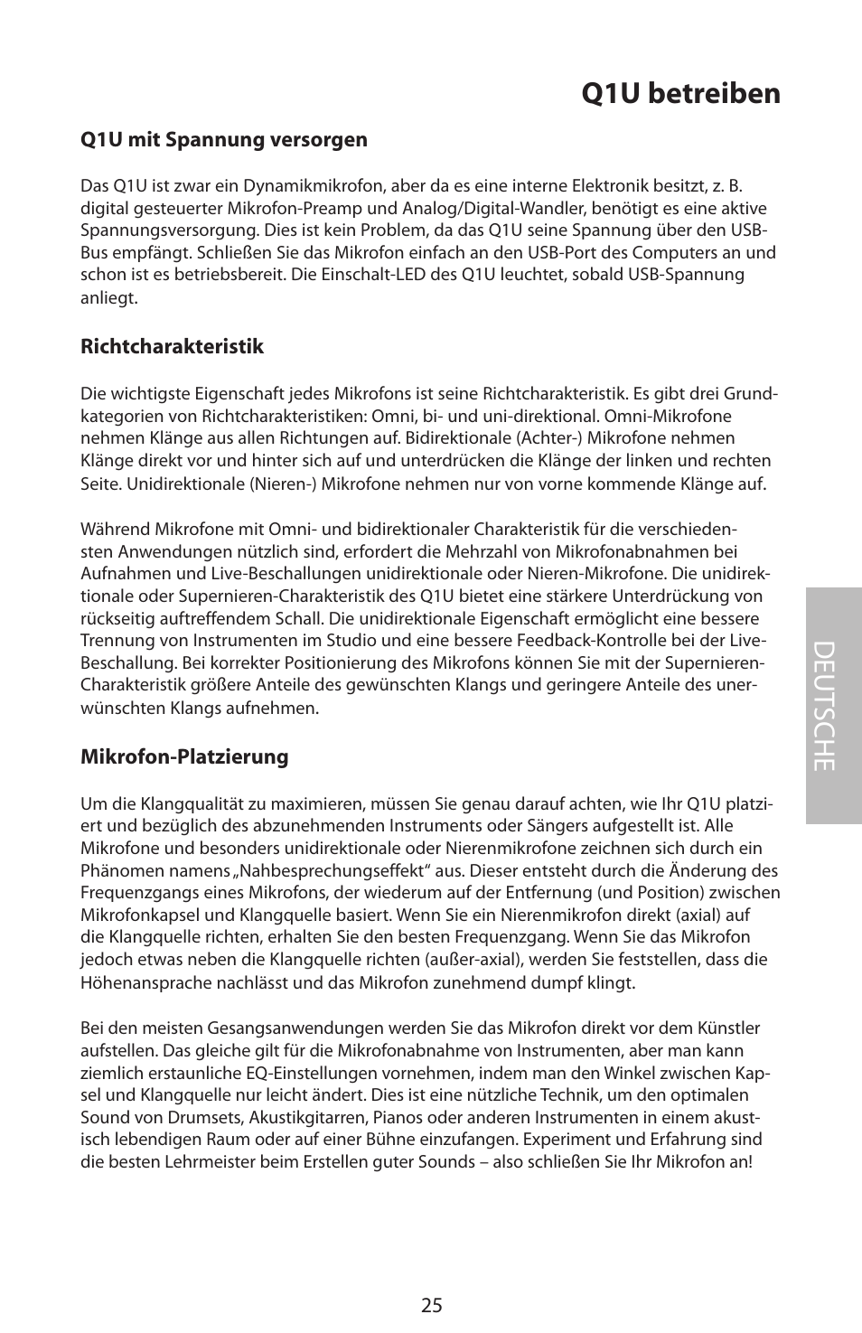 Q1u betreiben, Deut sche | Samson Q1U User Manual | Page 29 / 52