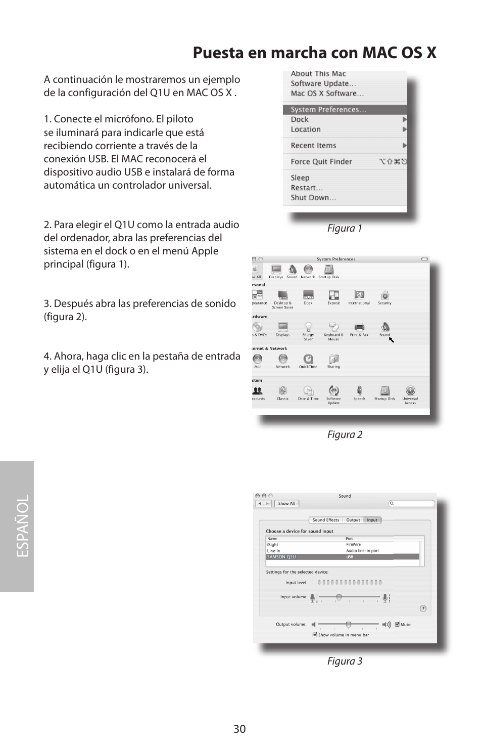 Puesta en marcha con mac os x, Esp añol | Samson Q1U User Manual | Page 34 / 52