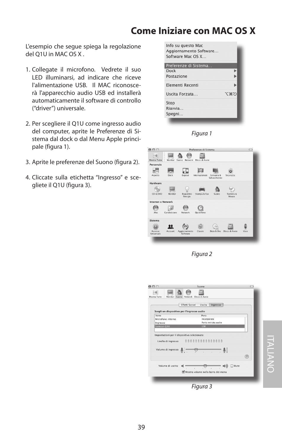 Come iniziare con mac os x, It aliano | Samson Q1U User Manual | Page 43 / 52