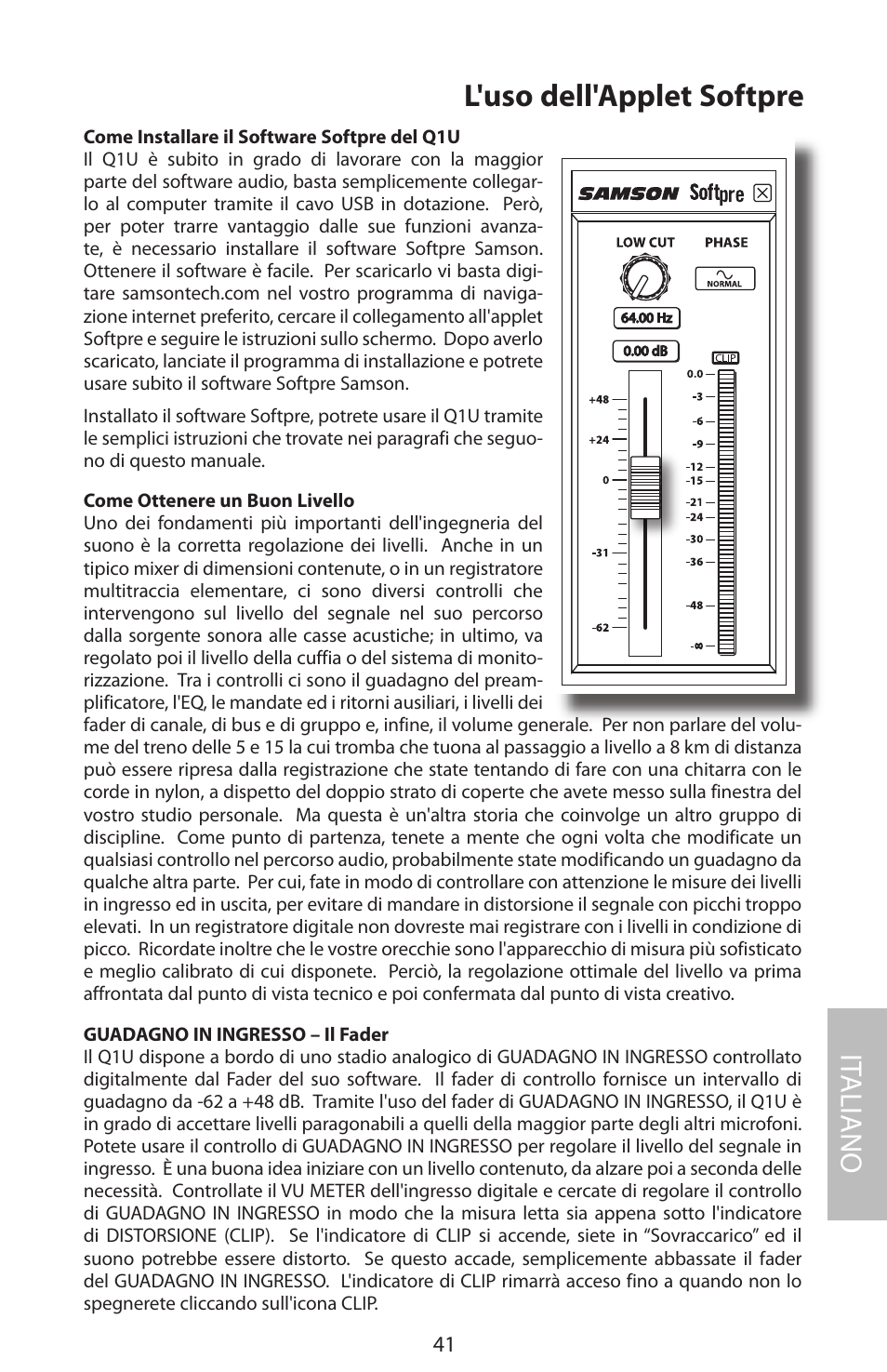 L'uso dell'applet softpre, It aliano | Samson Q1U User Manual | Page 45 / 52