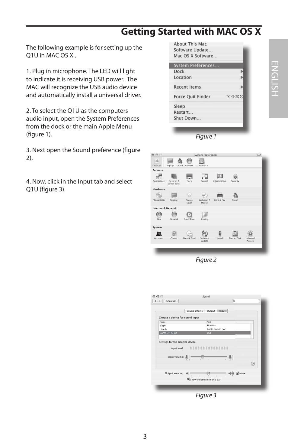 Getting started with mac os x, English | Samson Q1U User Manual | Page 7 / 52