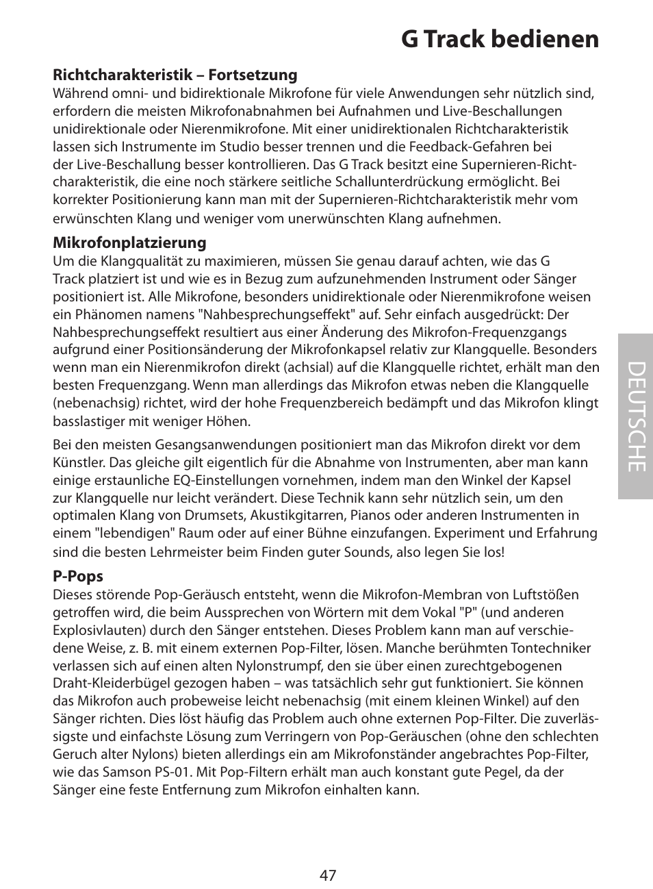 G track bedienen, Deut sche | Samson G Track User Manual | Page 49 / 88