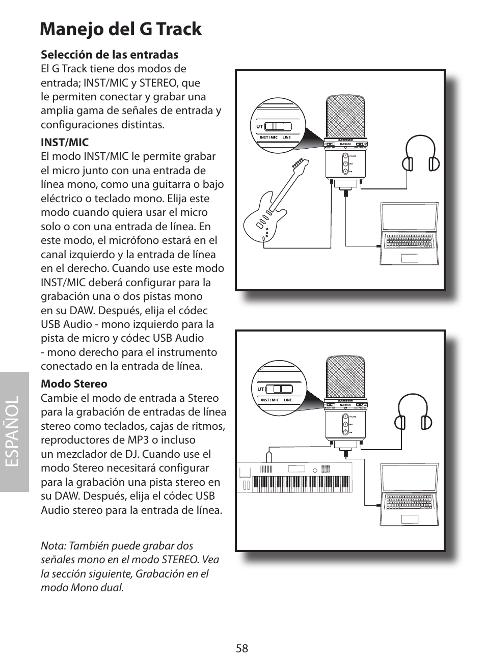 Manejo del g track, Esp añol | Samson G Track User Manual | Page 60 / 88