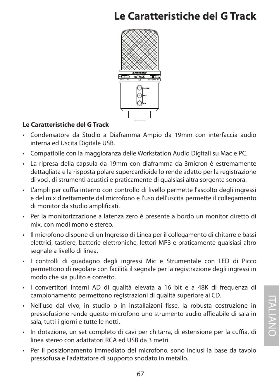 Le caratteristiche del g track, It aliano | Samson G Track User Manual | Page 69 / 88