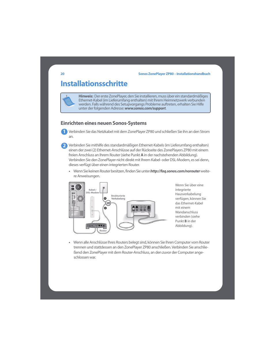 Installationsschritte | Sonos ZonePlayer ZP80 User Manual | Page 24 / 128