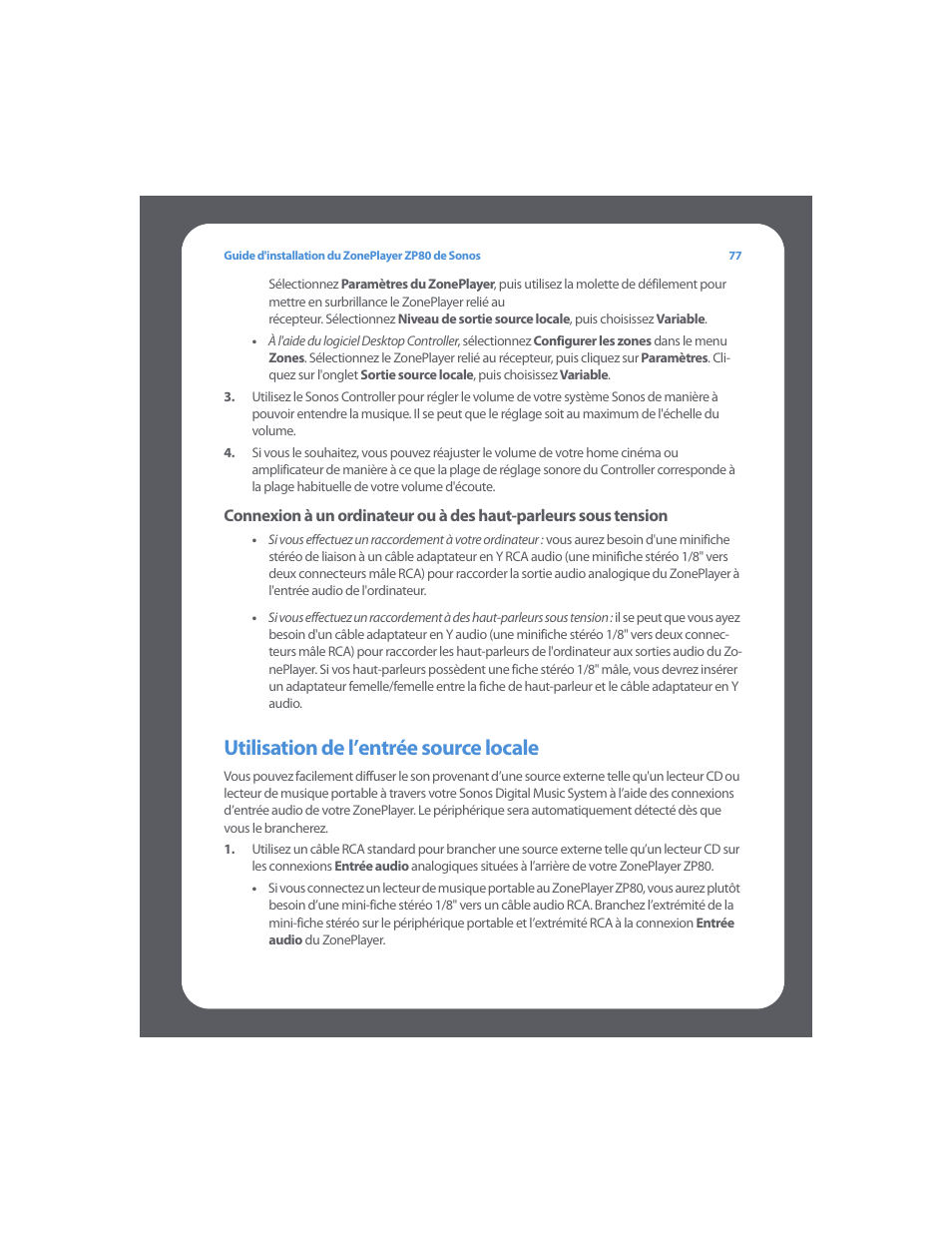 Utilisation de l’entrée source locale | Sonos ZonePlayer ZP80 User Manual | Page 81 / 128