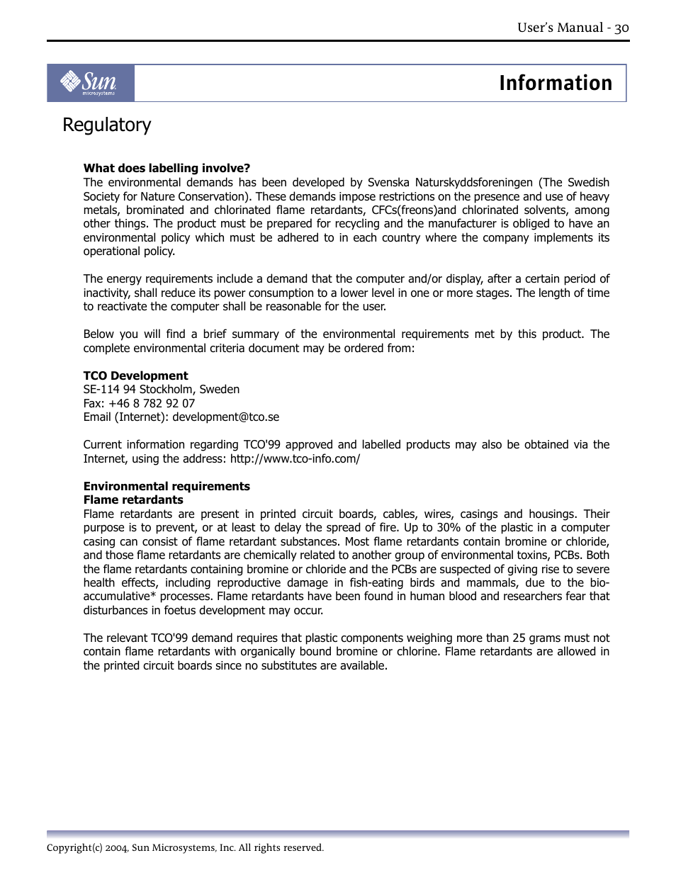 Information, Regulatory | Sun Microsystems Computer Monitor User Manual | Page 40 / 43