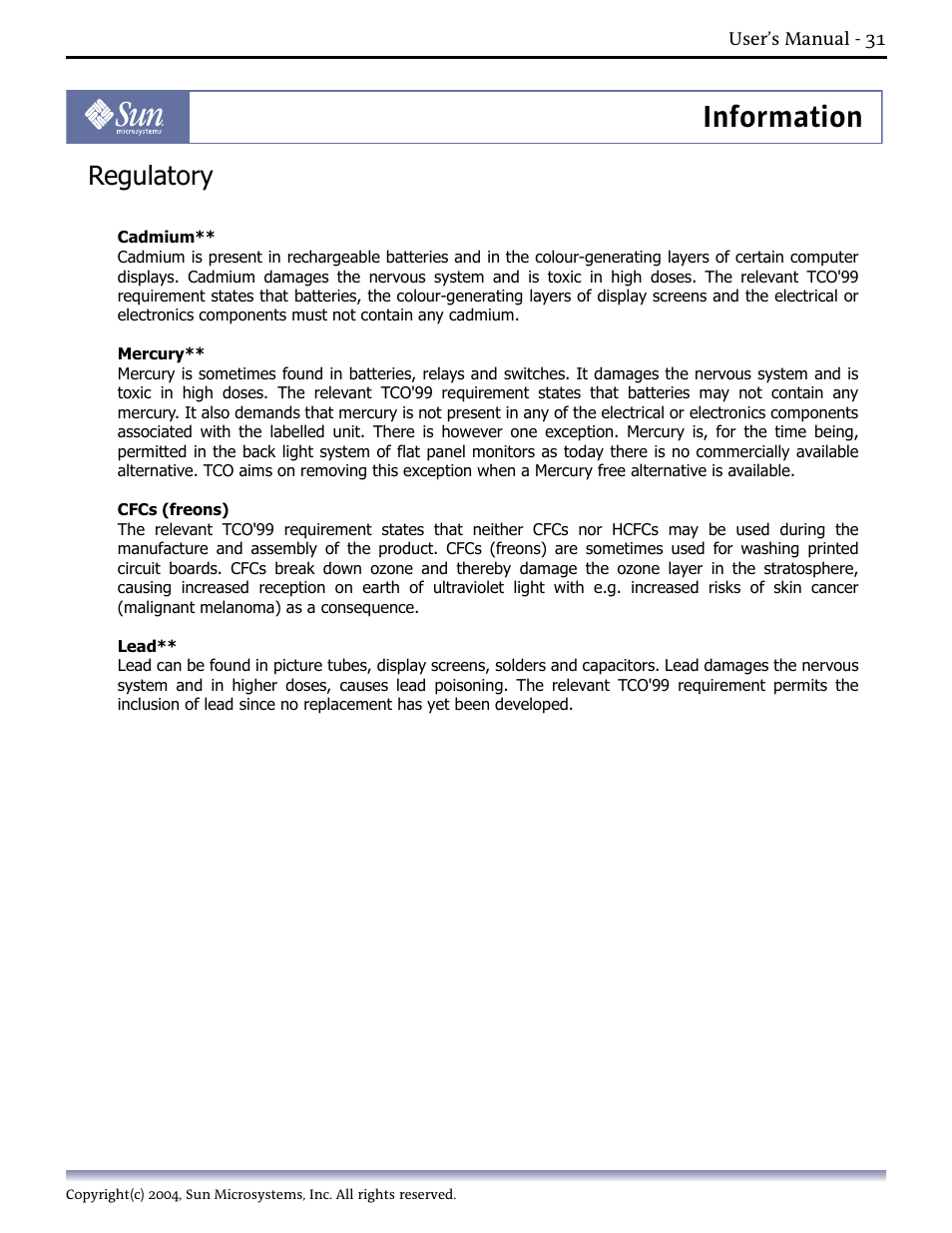 Information, Regulatory | Sun Microsystems Computer Monitor User Manual | Page 41 / 43