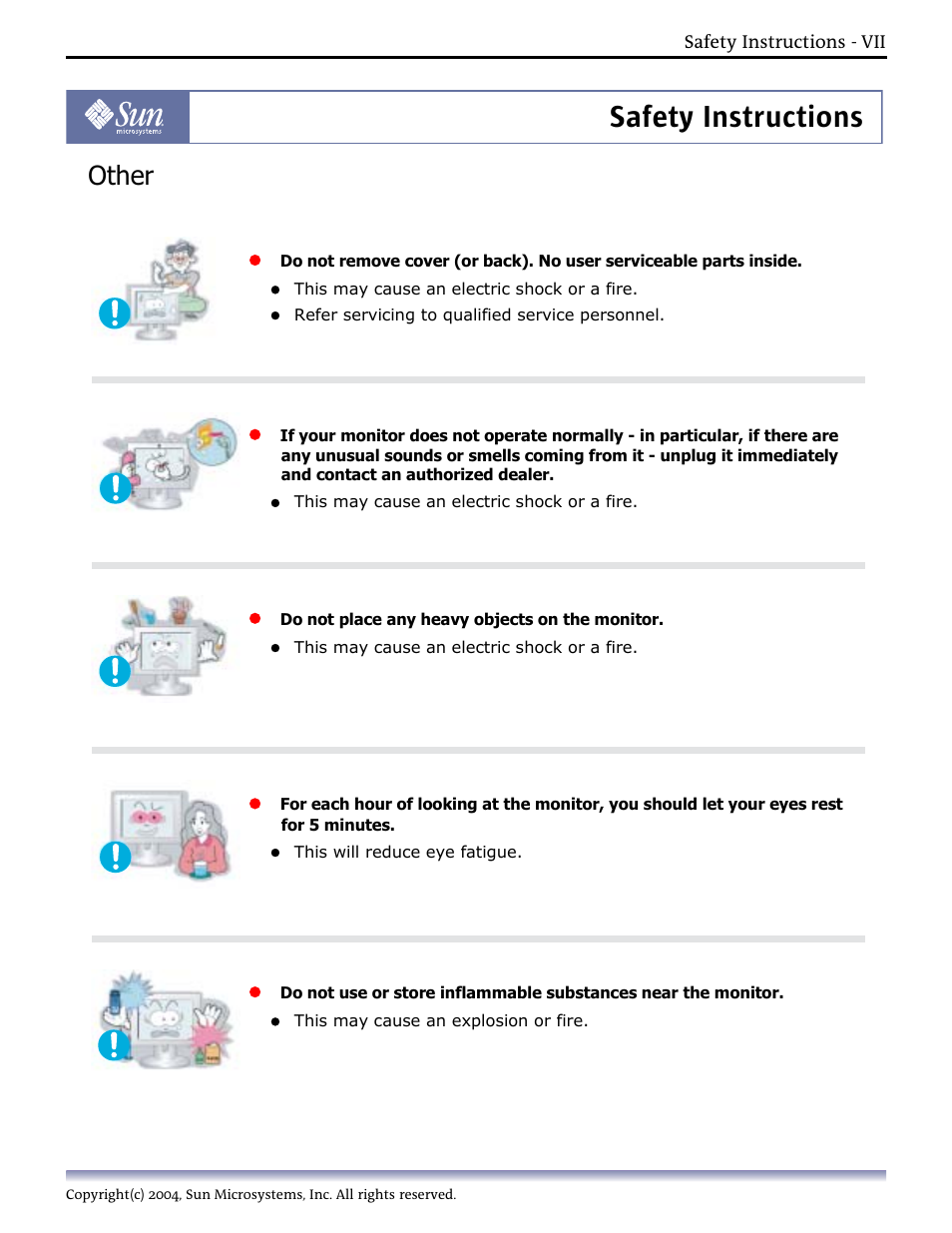 Other, Safety instructions | Sun Microsystems Computer Monitor User Manual | Page 9 / 43