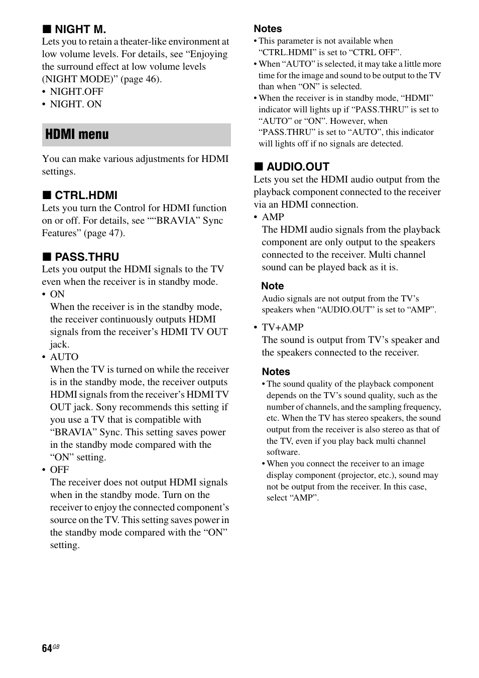 Hdmi menu | Sony STR-DH510 User Manual | Page 64 / 80