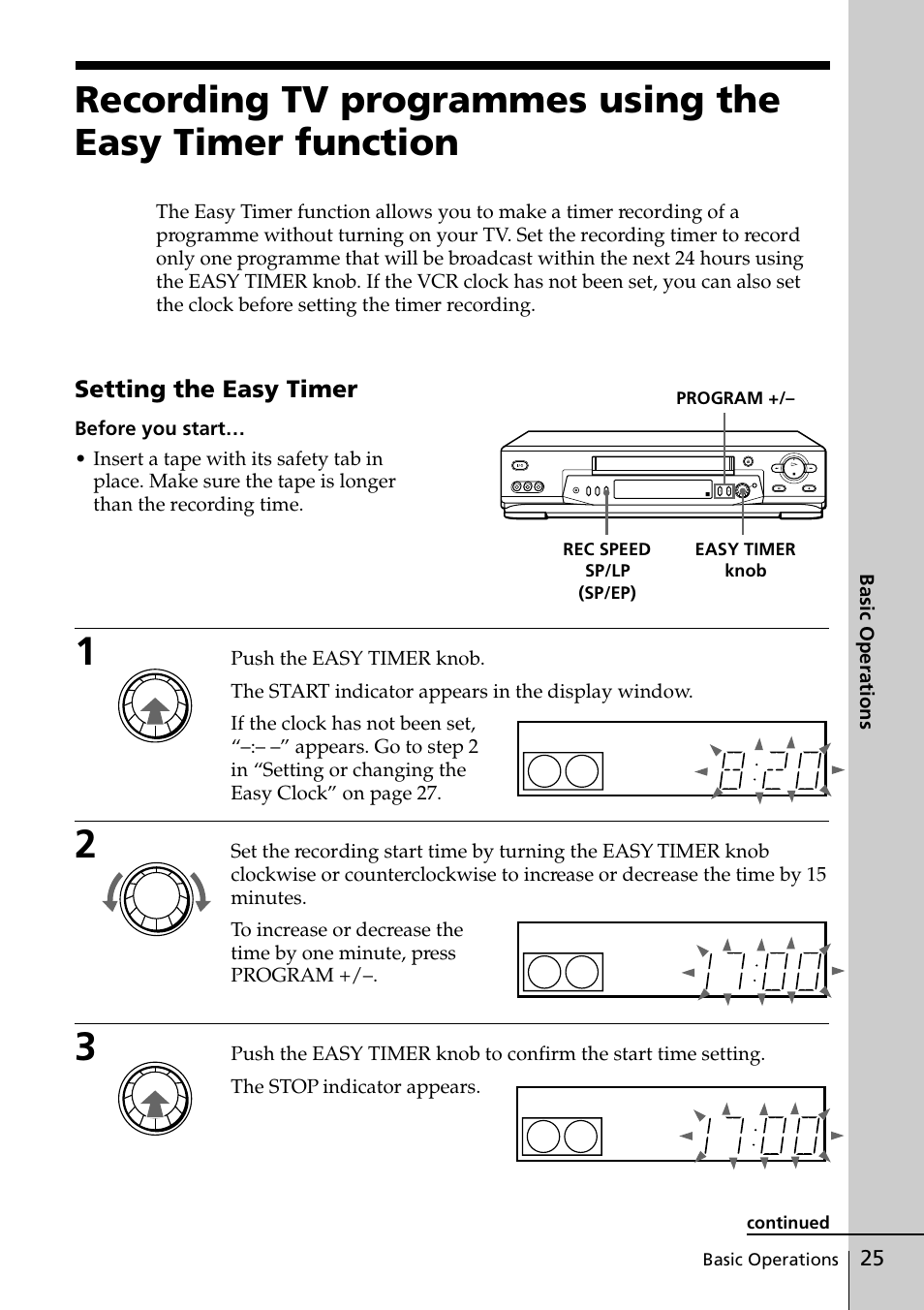Setting the easy timer | Sony SLV-ED818ME User Manual | Page 25 / 61