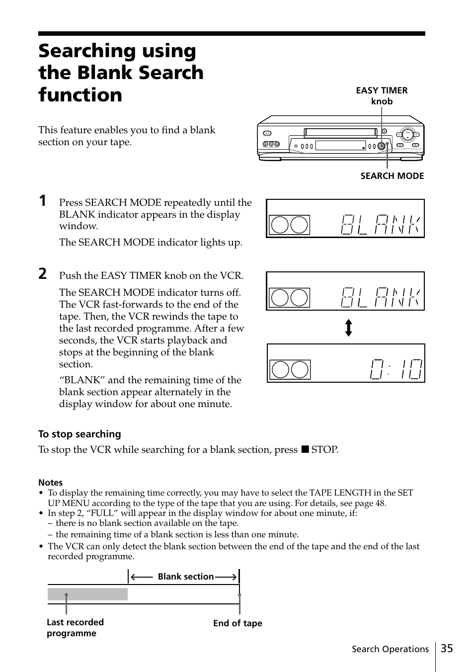 Searching using the blank search function | Sony SLV-ED818ME User Manual | Page 35 / 61
