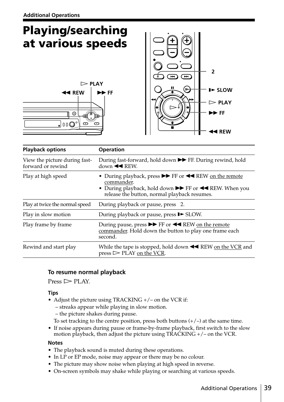 Playing/searching at various speeds | Sony SLV-ED818ME User Manual | Page 39 / 61