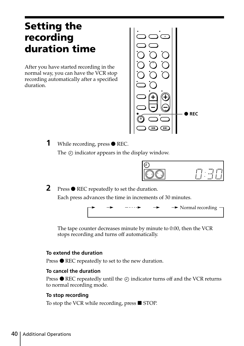 Setting the recording duration time | Sony SLV-ED818ME User Manual | Page 40 / 61