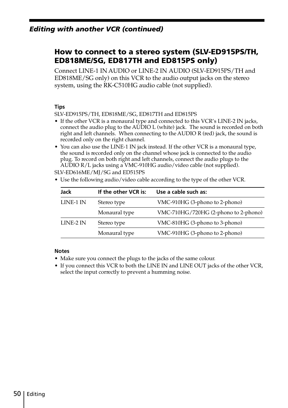 Sony SLV-ED818ME User Manual | Page 50 / 61